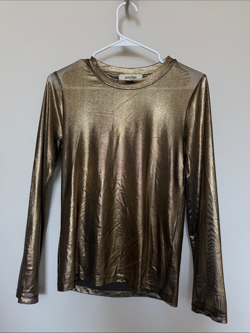 Porridge Metallic Gold Long Sleeve Crewneck Top